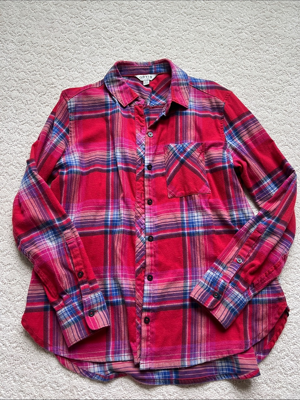 Orvis Pink and Blue Plaid Button-Down Shirt